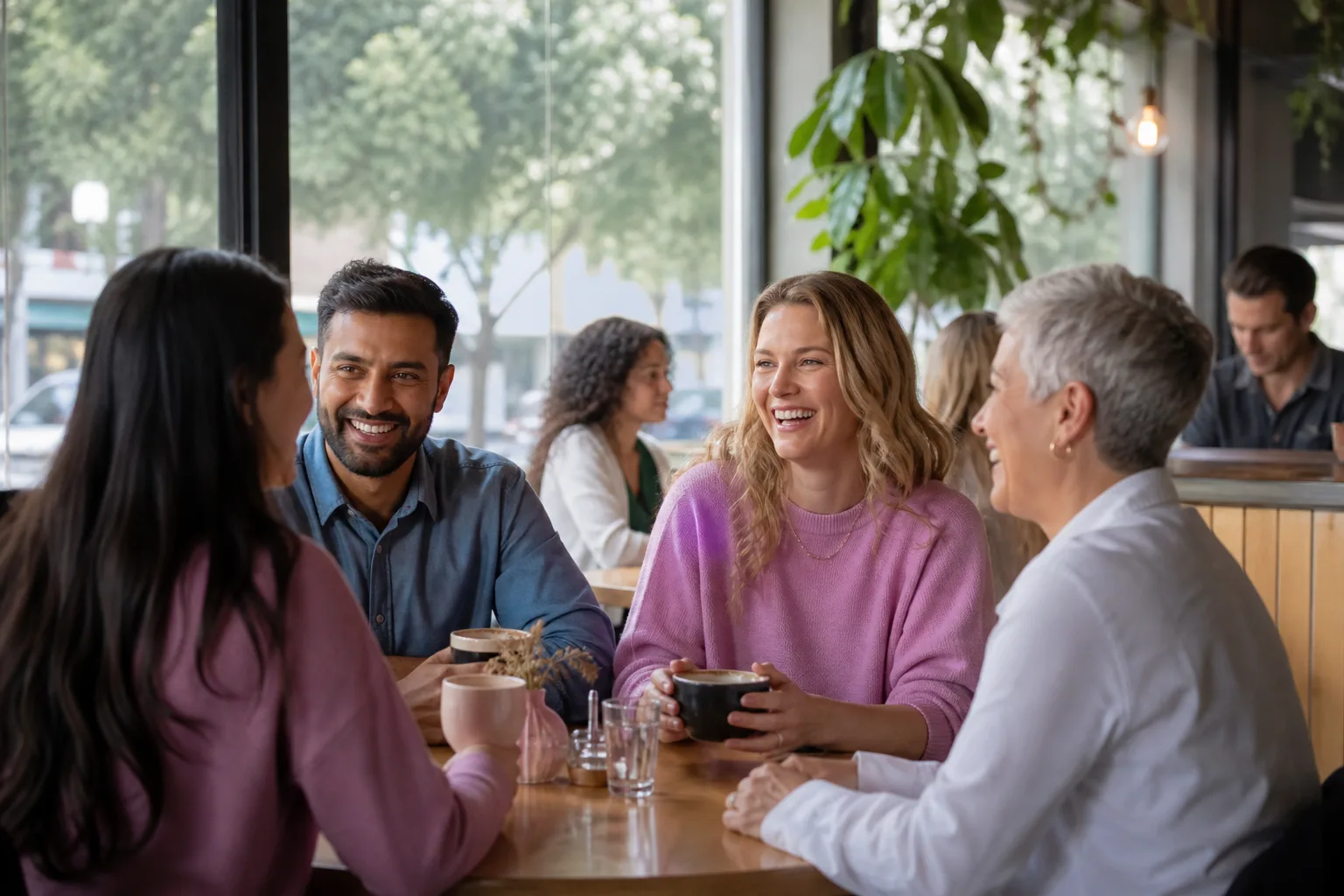 Single adults chatting at an in-person social event in Peterborough