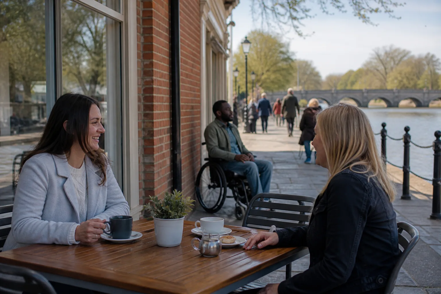 Two people meeting for coffee in central Peterborough