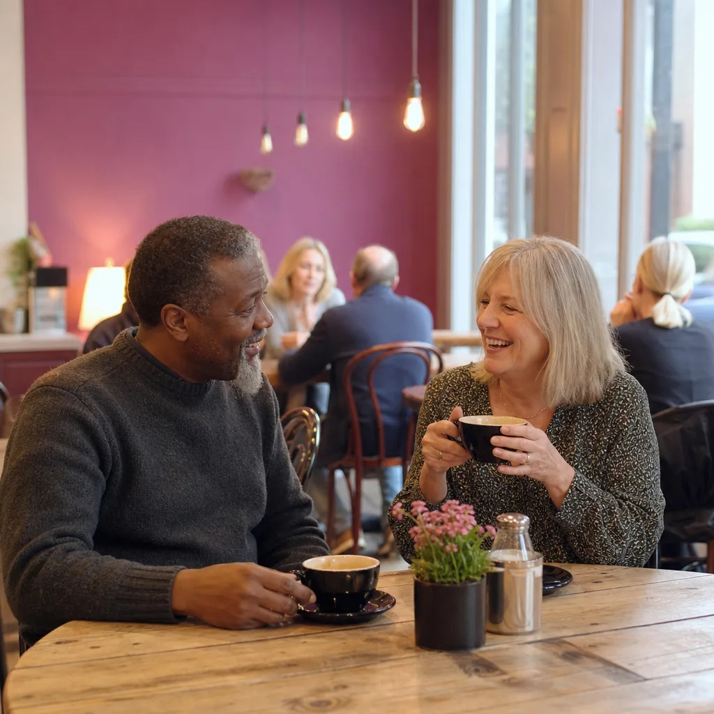 Mature woman creating an online dating profile at home