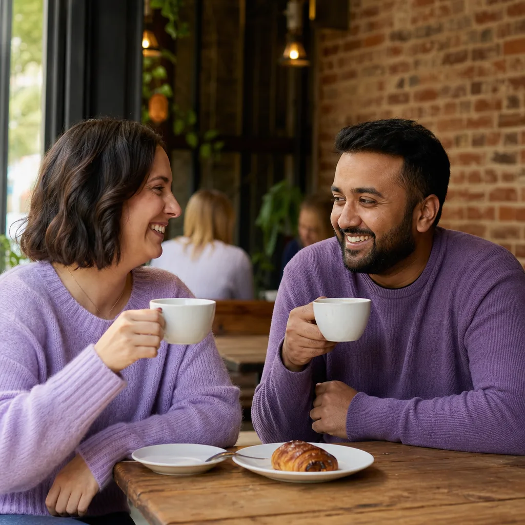 A coffee table set for two in a busy Peterborough city-centre café