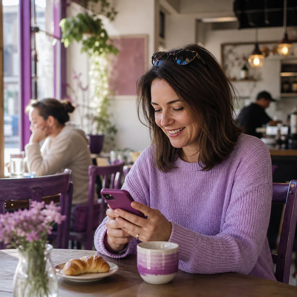 Peterborough single writing an honest dating bio at a café table
