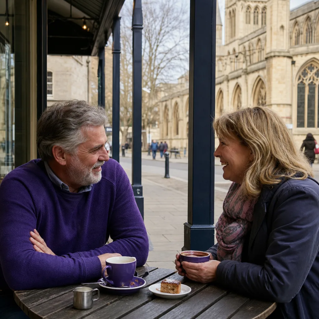 Older couple meeting for a daytime drink in Peterborough city centre