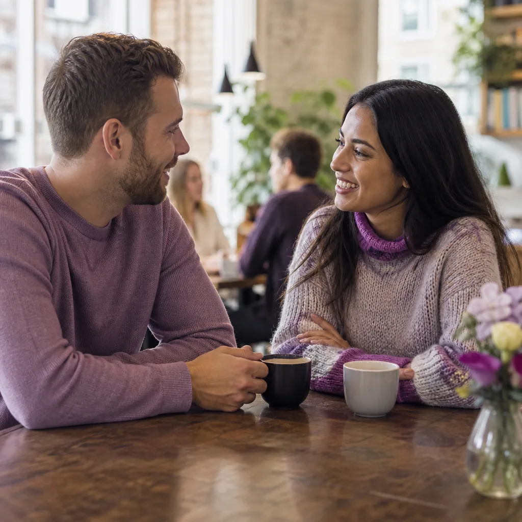 Two adults talking while walking through Peterborough city centre