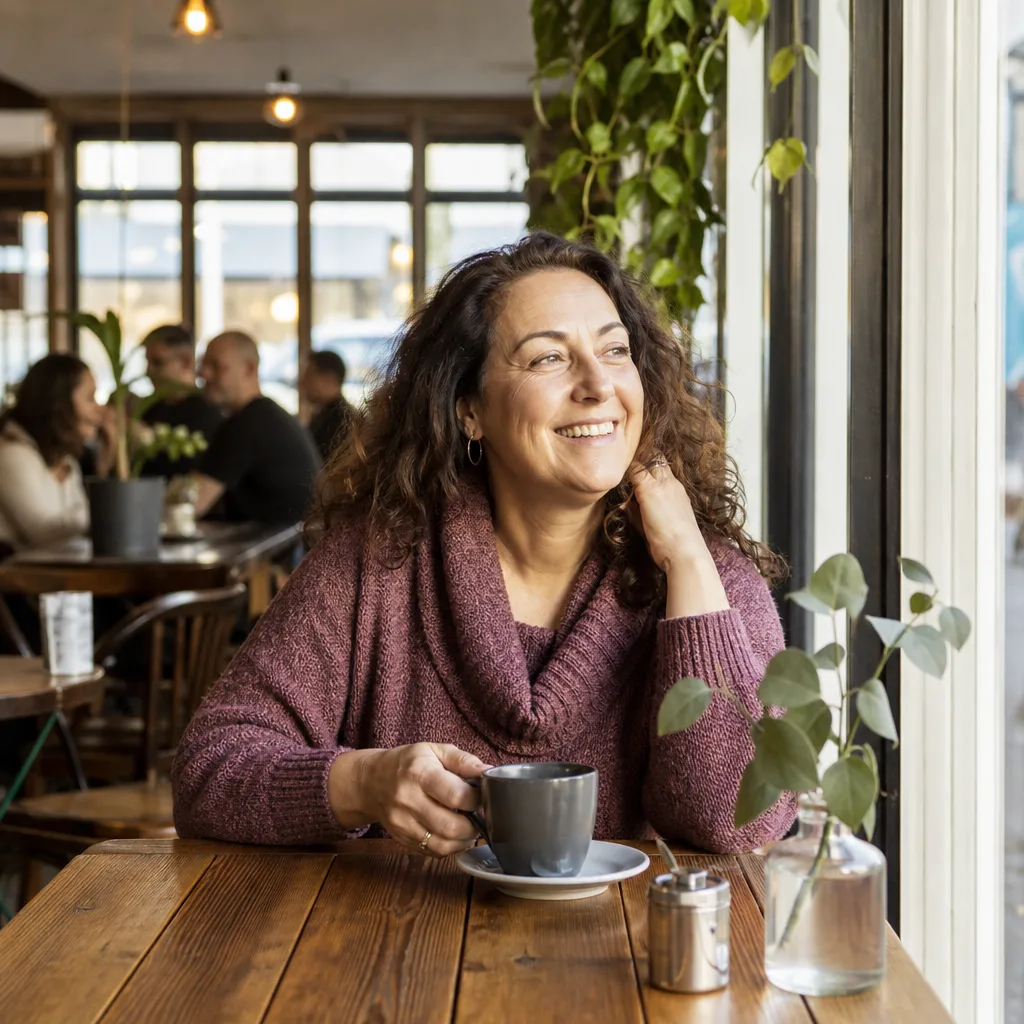 Woman checking a dating profile privately on her phone at home